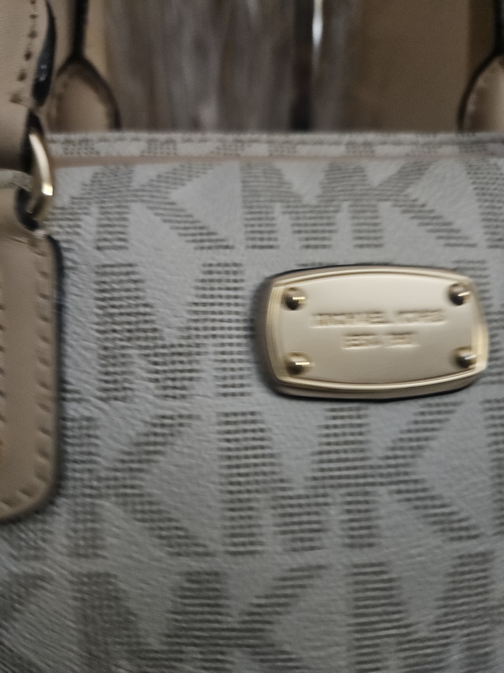 💓💚Womens Michael Kors Beige Logo Lined Handbag Interior - Preowned❤️💘 - Picture 6 of 8